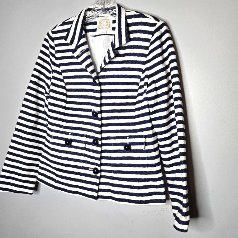 Sail to Sable Stripe Blazer Navy Blue White Stripes Nautical Luxury Size Small‎ - Picture 4 of 8
